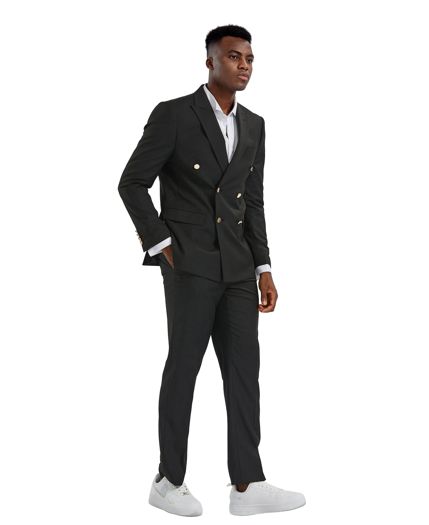 Mens Suit 2pc Double Breasted Solid Peak Lapel Suit With Matching Pants For All Ocassions