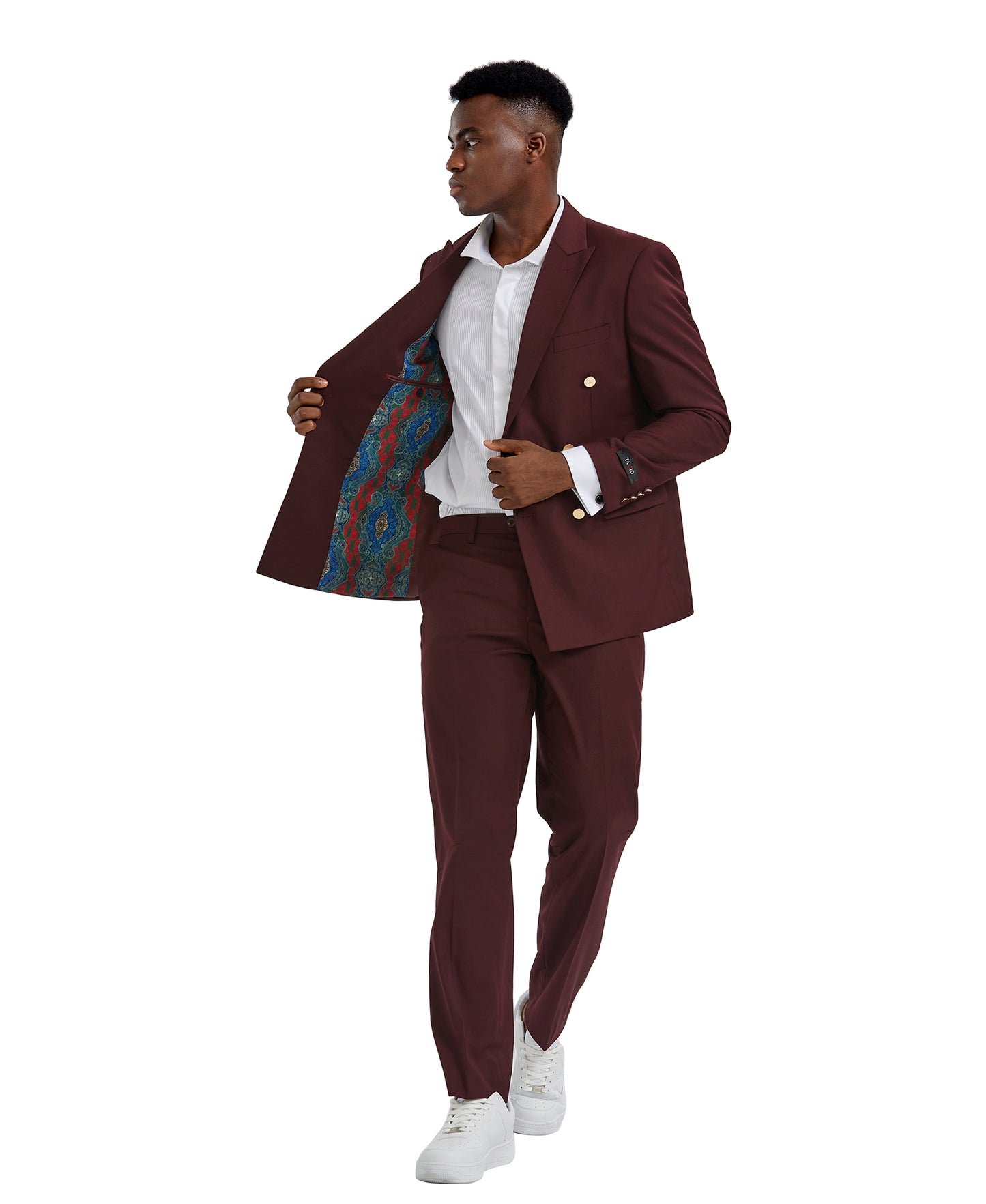 Mens Suit 2pc Double Breasted Solid Peak Lapel Suit With Matching Pants For All Ocassions