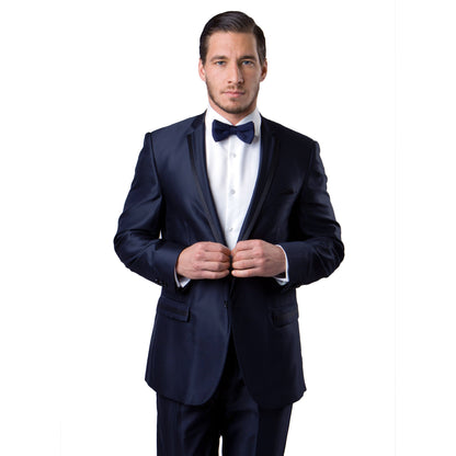 Navy / Black Solid Tone on Tone Satin 2-PC Slim Fit Stretch Suits