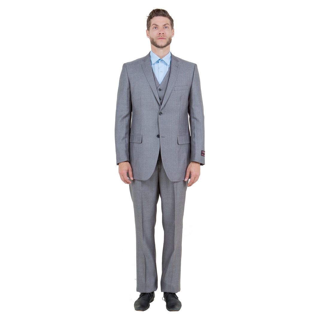 Gray Solid Shiny Sharkskin 3-PC Regular Modern Fit Suits