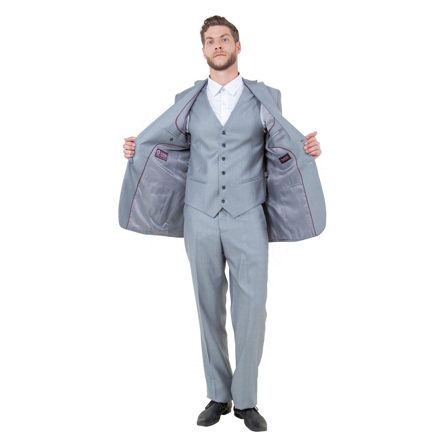 Lt. Gray Solid Shiny Sharkskin 3-PC Regular Modern Fit Suits