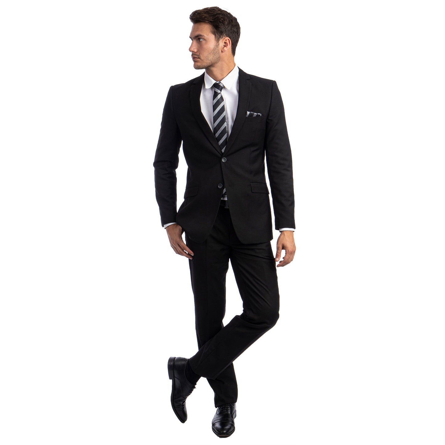 Navy Blue Men's Hybrid-Fit 3pc Paisley Suit w/ Wide Black Shawl Collar