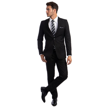 Navy Blue Men's Hybrid-Fit 3pc Paisley Suit w/ Wide Black Shawl Collar