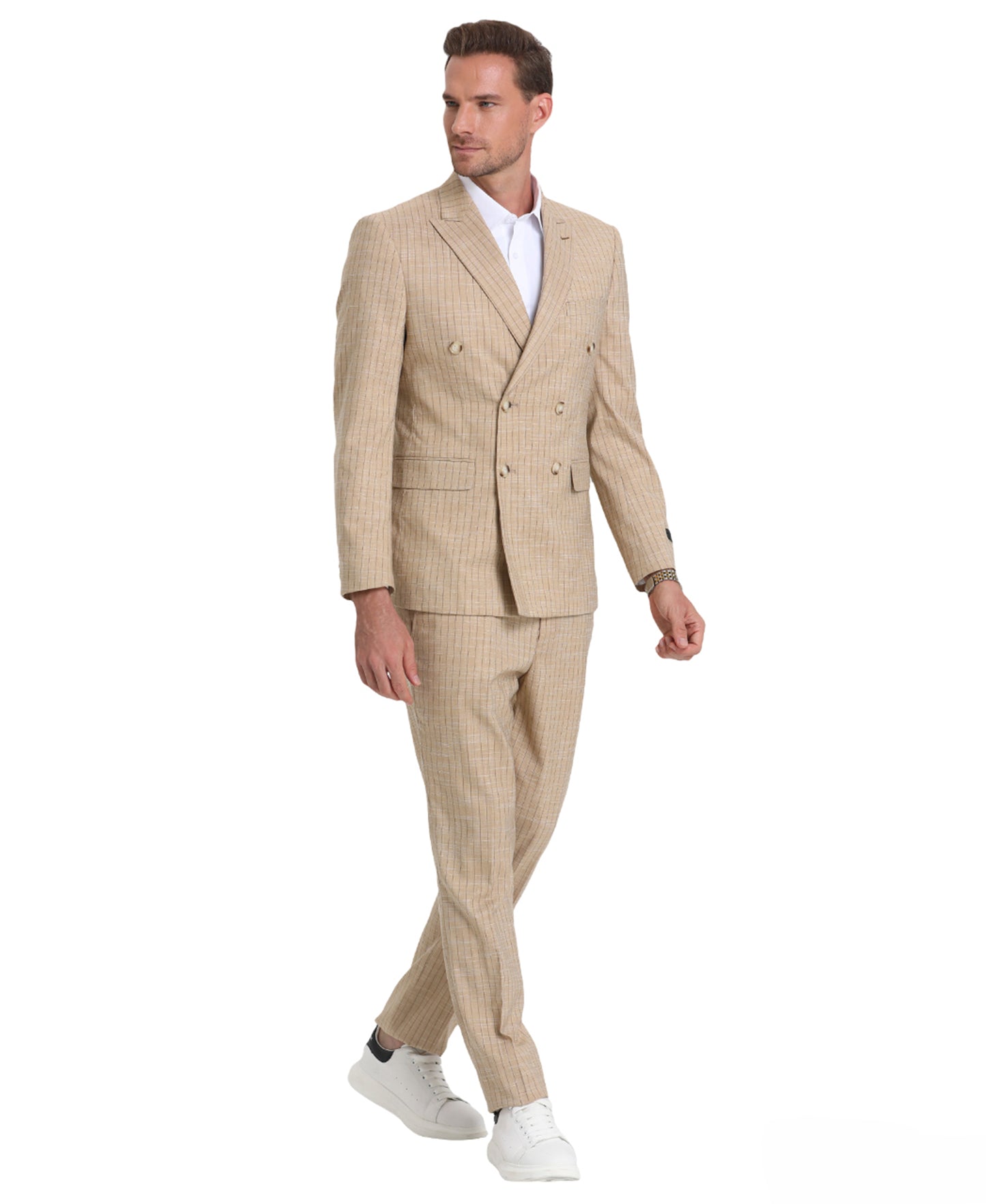 Mens Suit 2pc Double Breasted Pinstripe Peak Lapel Suit With Matching Pants For All Ocassions