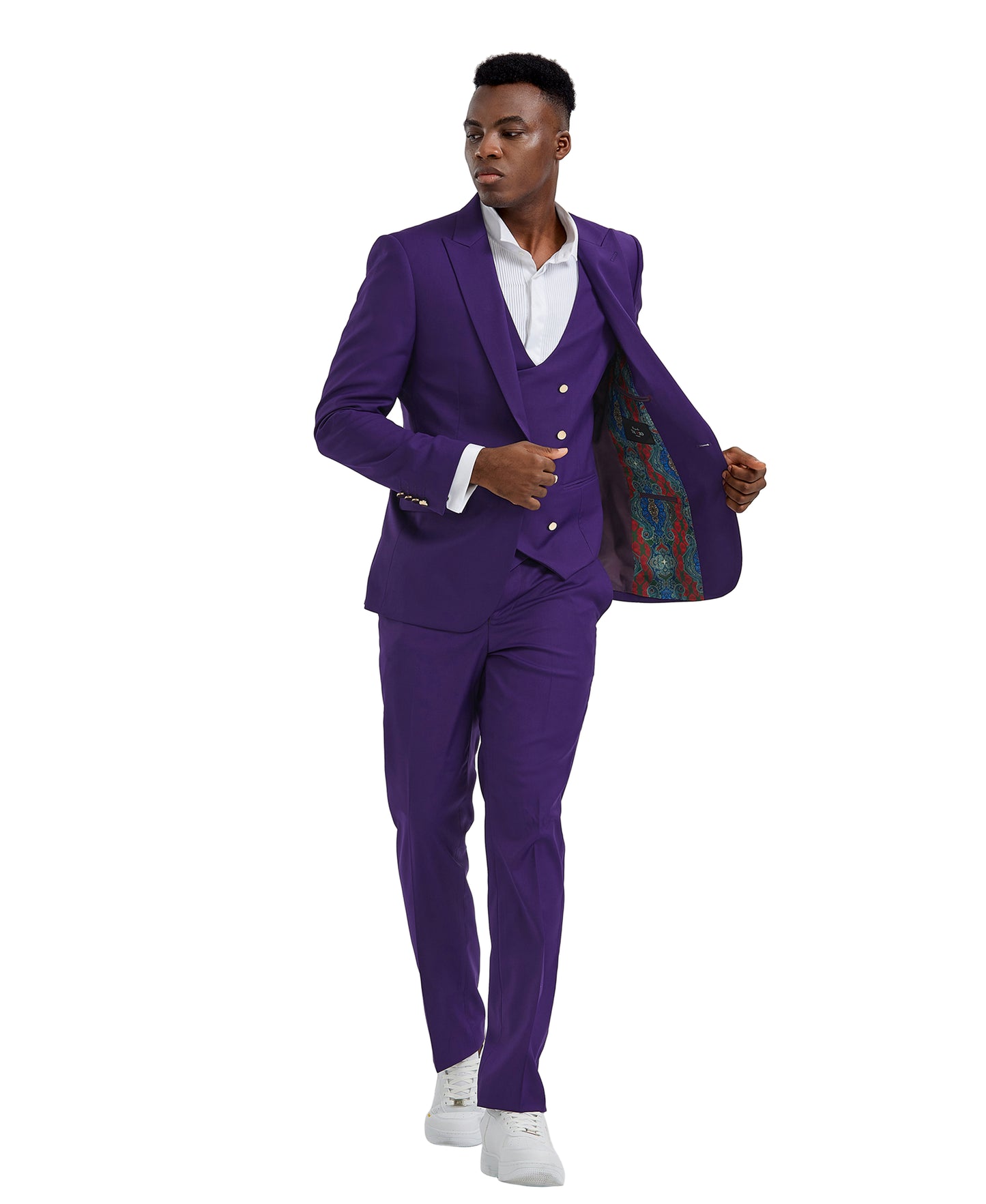 Mens Suit 3pc Solid Peak Lapel Double Breasted Vest Suit For All Ocassions
