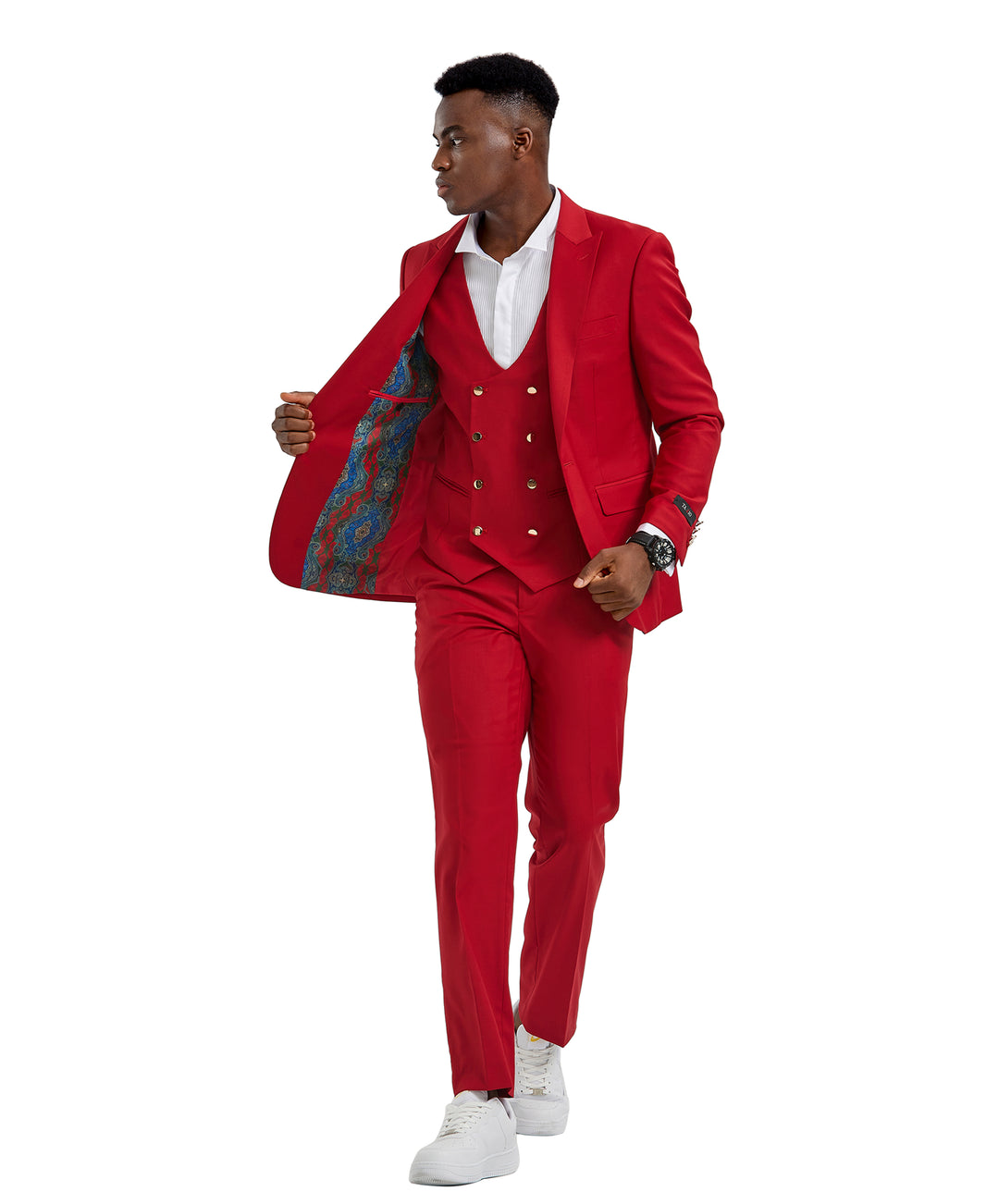 Mens Suit 3pc Solid Peak Lapel Double Breasted Vest Suit For All Ocassions