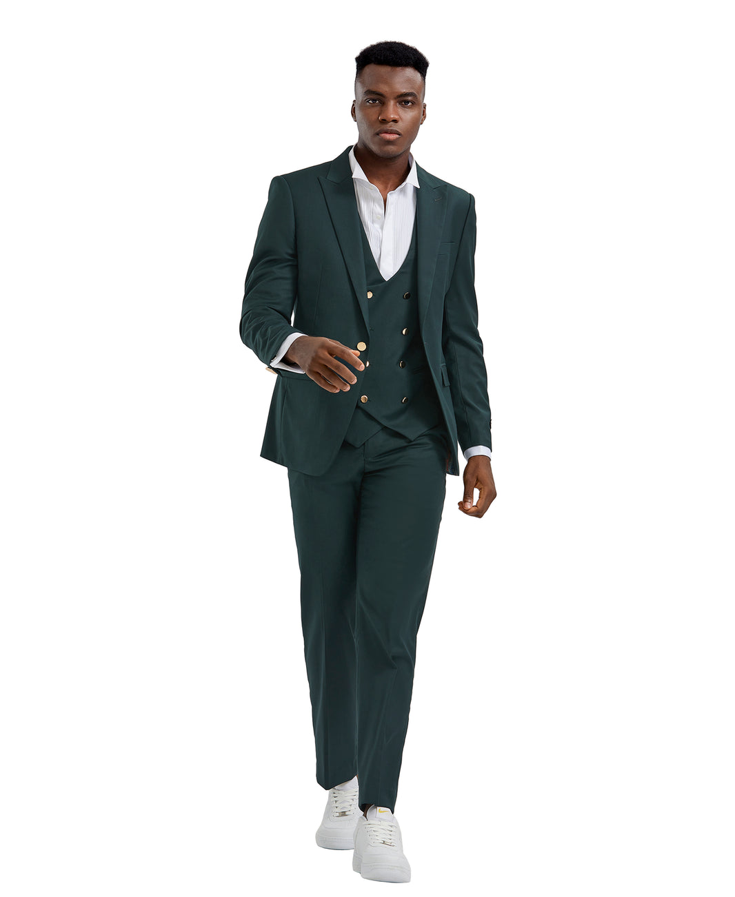 Mens Suit 3pc Solid Peak Lapel Double Breasted Vest Suit For All Ocassions