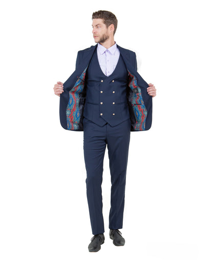 Mens Suit 3pc Solid Peak Lapel Double Breasted Vest Suit For All Ocassions