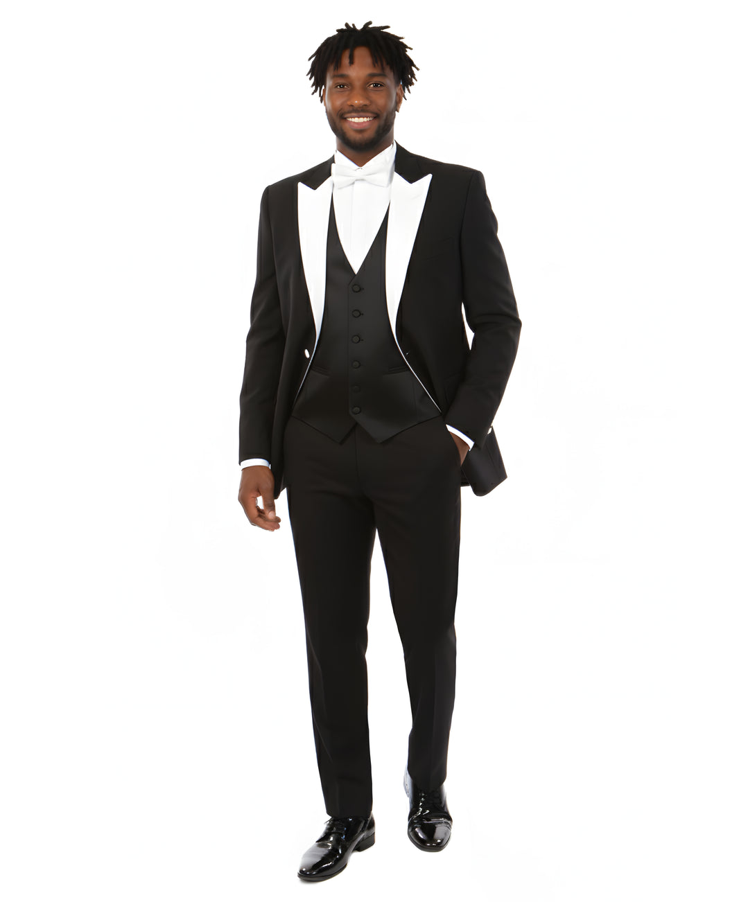 Mens Tuxedo Bryan Michaels Modern Fit Two Button Jacket with Satin Peak Lapel & Matching Pants
