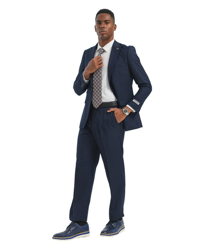 Mens Suit 2pc Navy Slim Fit Notch Lapel Suits