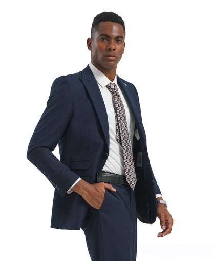 Mens Suit 2pc Navy Slim Fit Notch Lapel Suits