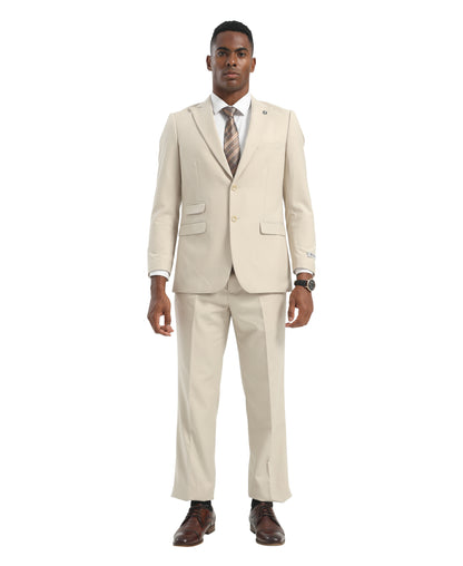 Mens Suit 2pc Tan Slim Fit Notch Lapel Suits