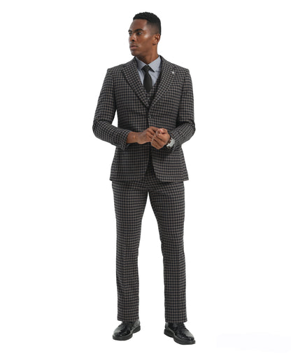 Black/Grey Hybrid Fit 3pc Houndstooth Suits