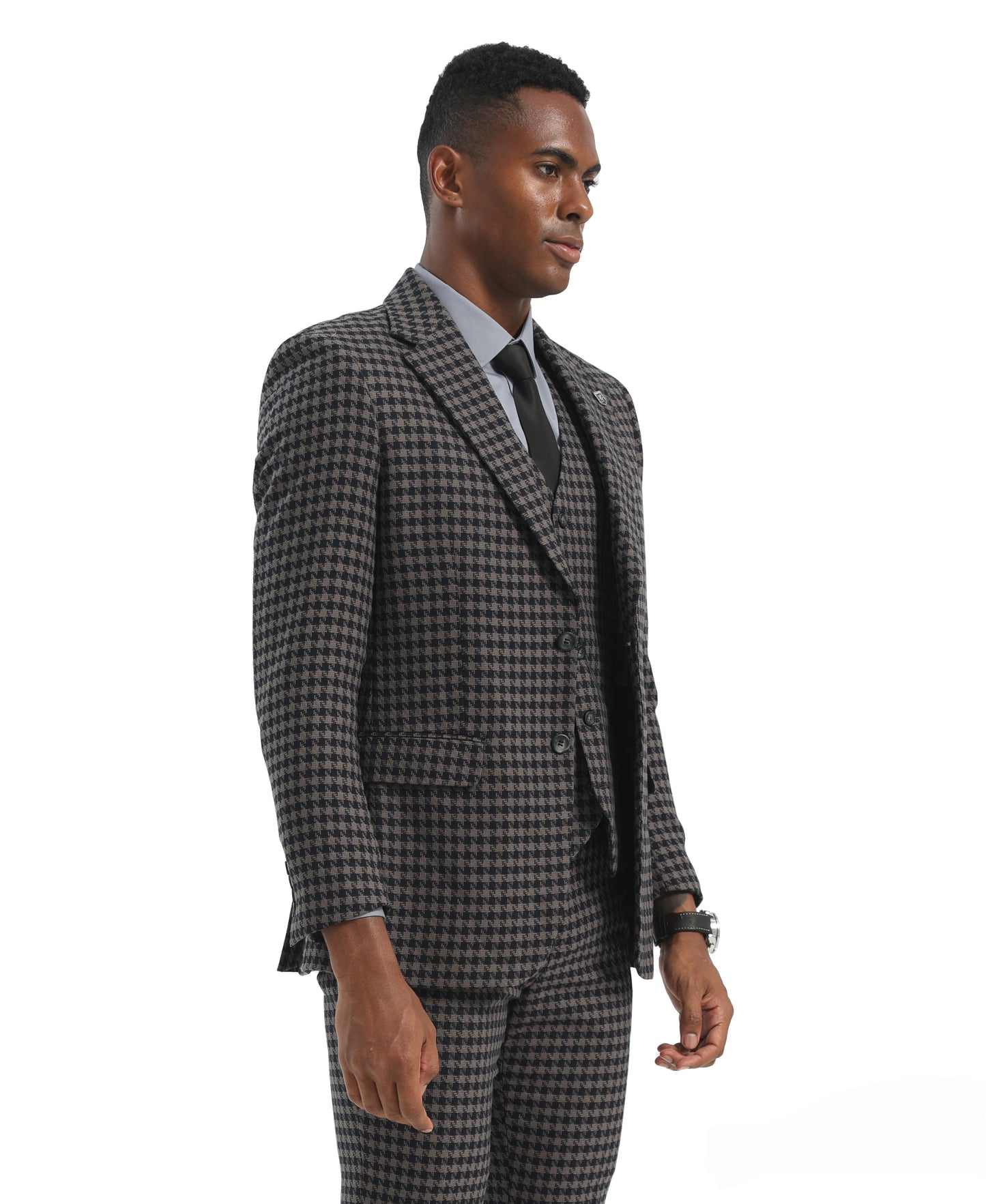 Black/Grey Hybrid Fit 3pc Houndstooth Suits