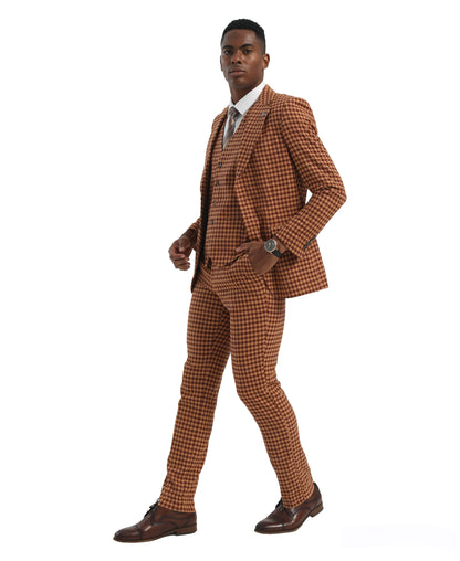 Brown/Terracotta Hybrid Fit 3pc Houndstooth Suits