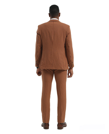 Brown/Terracotta Hybrid Fit 3pc Houndstooth Suits