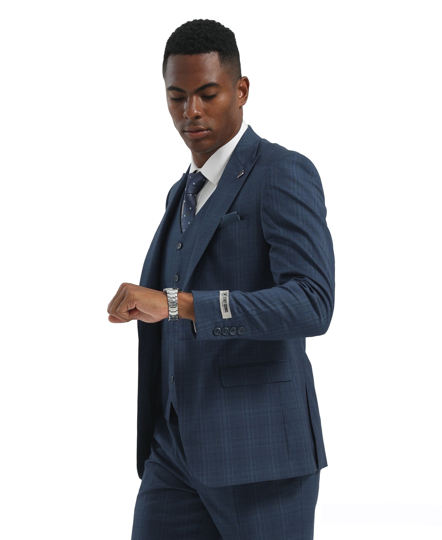 Navy Blue/Blue Hybrid Fit 3pc WIndowpane Suits