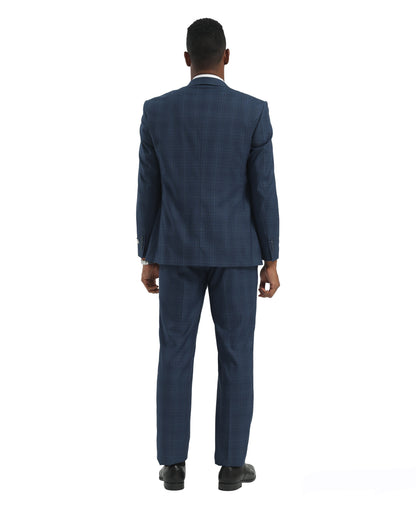 Navy Blue/Blue Hybrid Fit 3pc WIndowpane Suits