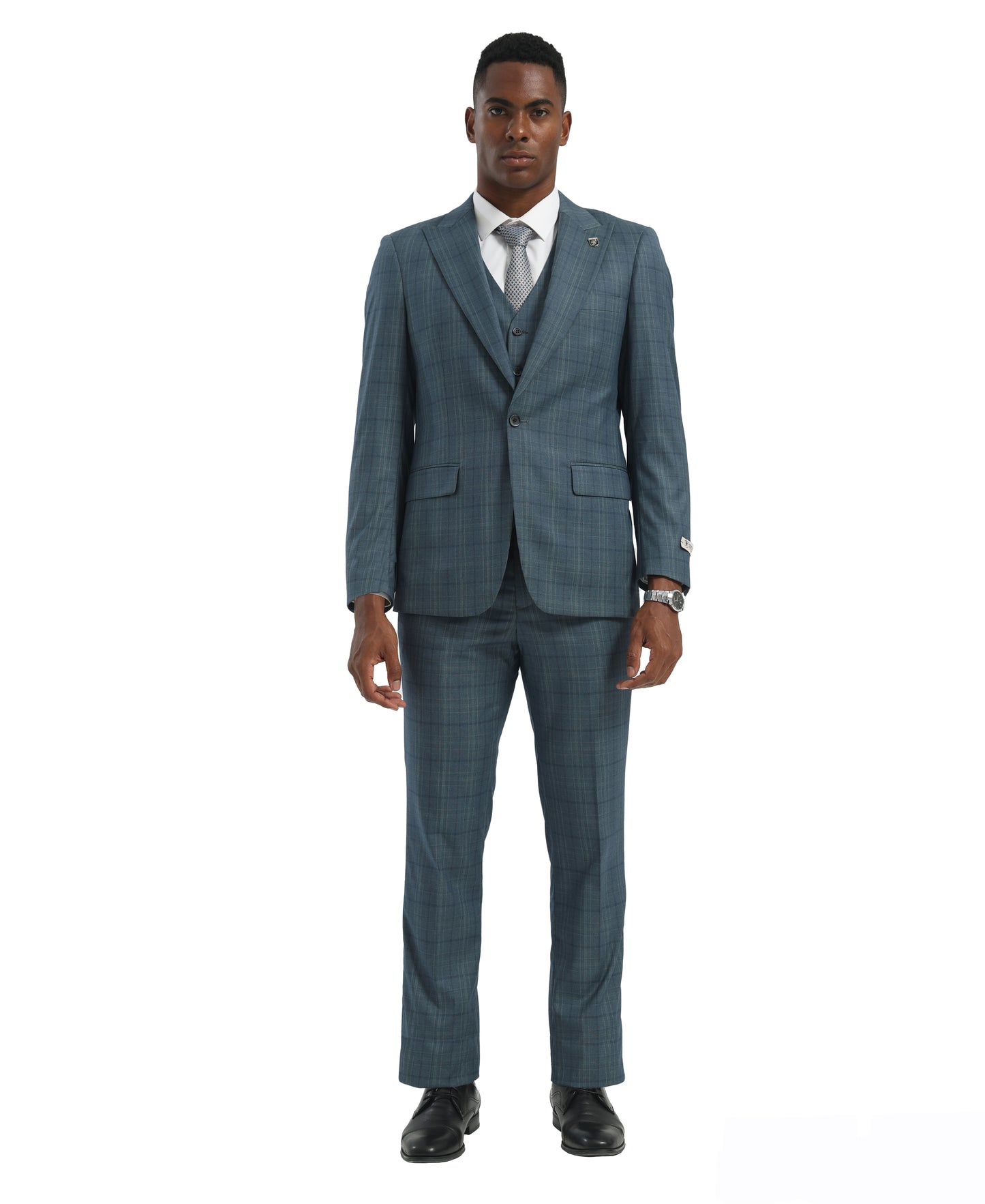 Turquoise/Green Hybrid Fit 3pc Windowpane Suits