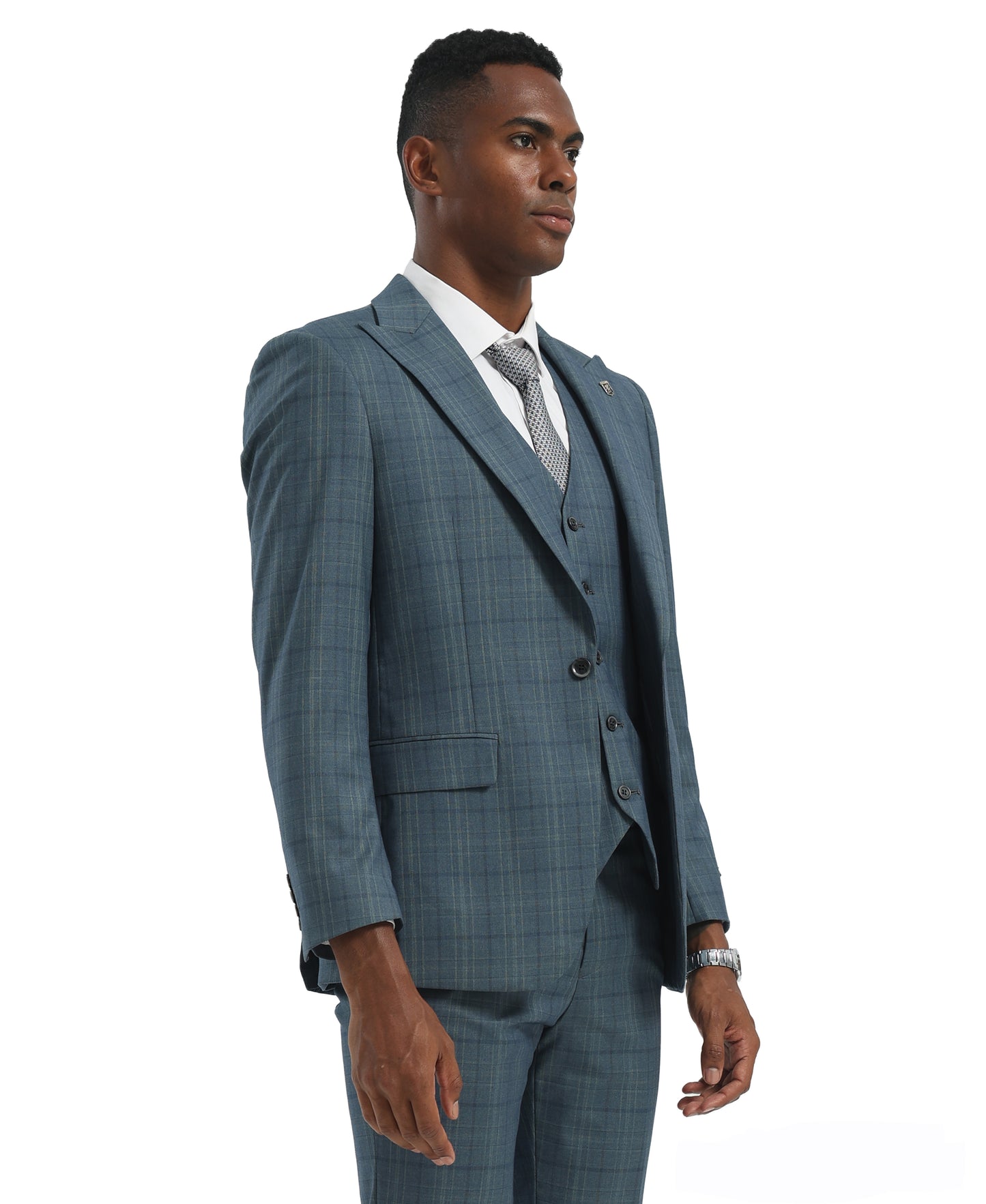 Turquoise/Green Hybrid Fit 3pc Windowpane Suits