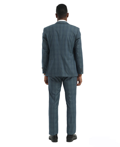 Turquoise/Green Hybrid Fit 3pc Windowpane Suits