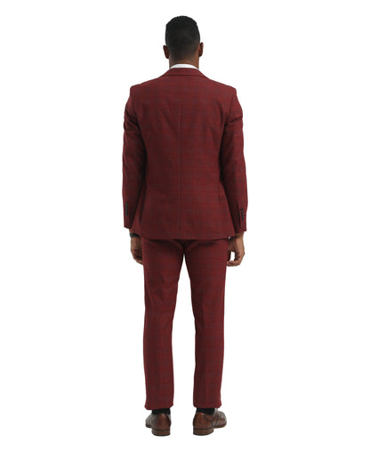 Burgundy Peak Lapel Hybrid Fit 3pc Windowpane Suits