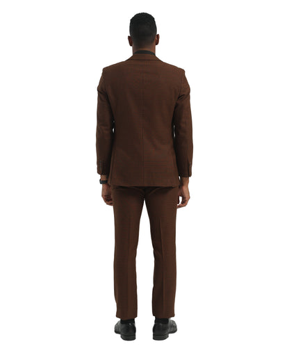Brown Peak Lapel 3pc Hybrid Fit 3pc Windowpane Suits
