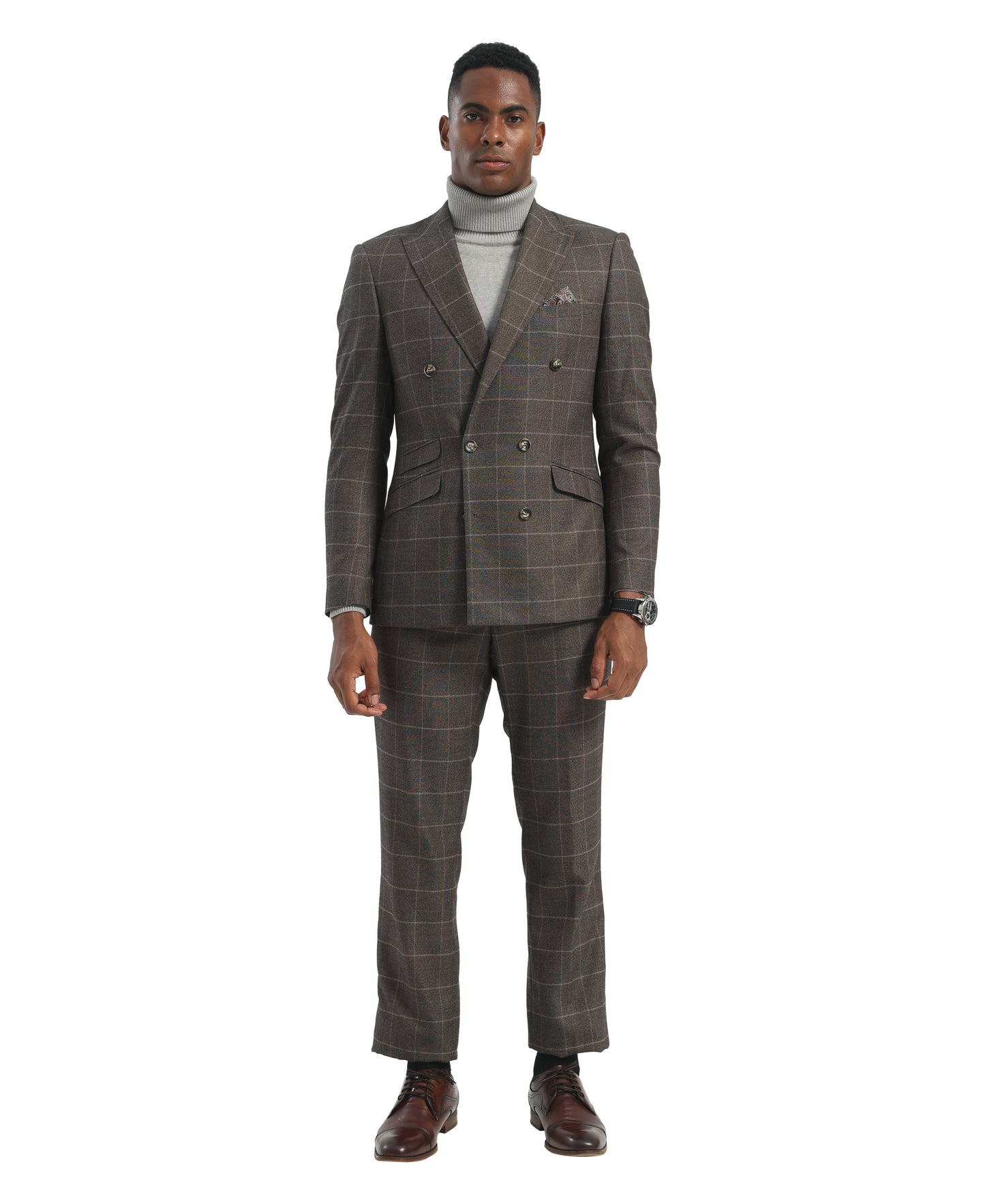 Men's Suit Grey Peak Lapel 3pc Hybrid Fit 3pc Windowpane Suits