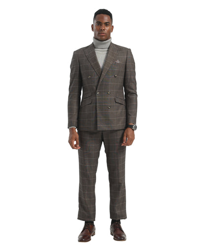 Men's Suit Grey Peak Lapel 3pc Hybrid Fit 3pc Windowpane Suits