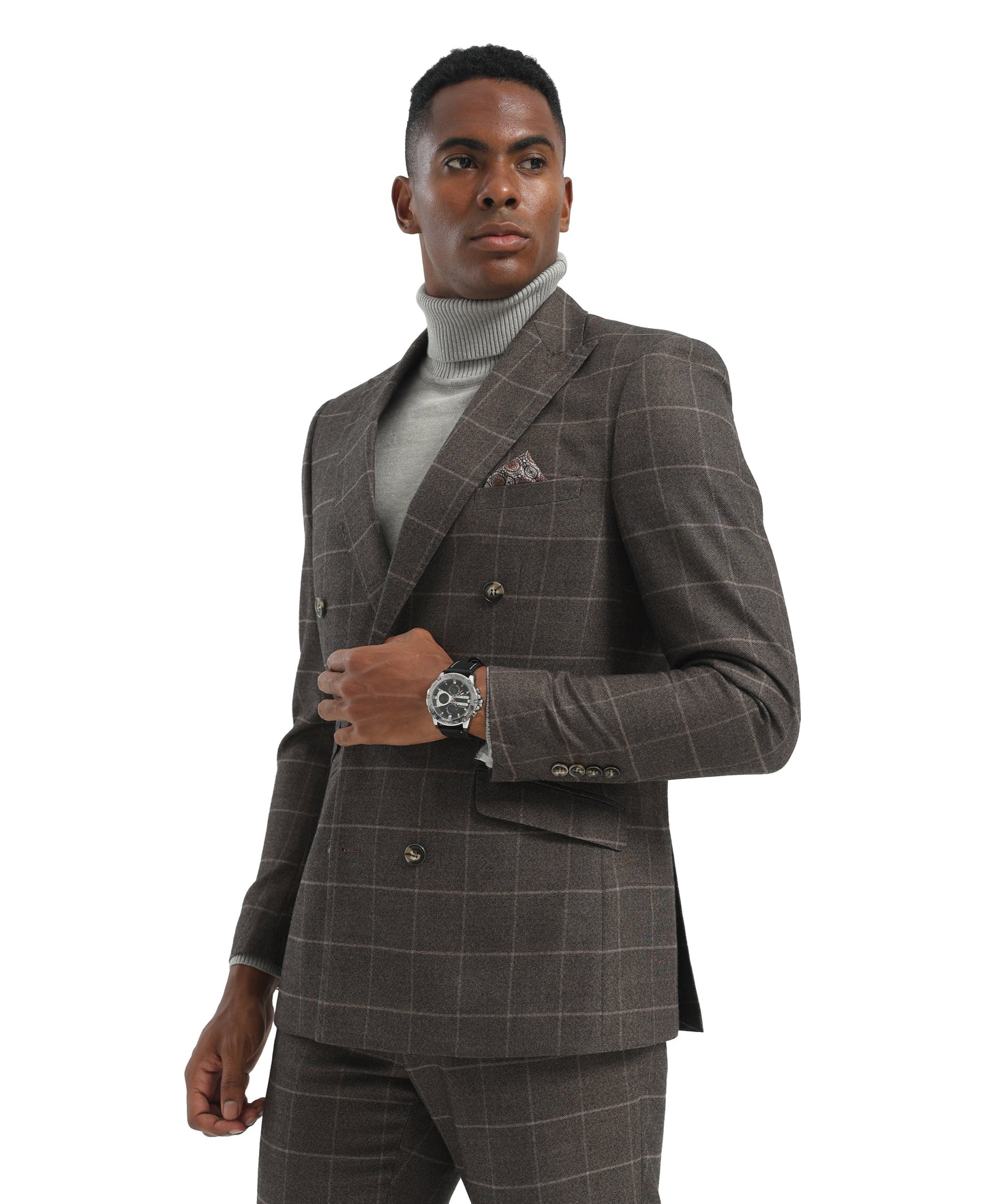 Men's Suit Grey Peak Lapel 3pc Hybrid Fit 3pc Windowpane Suits