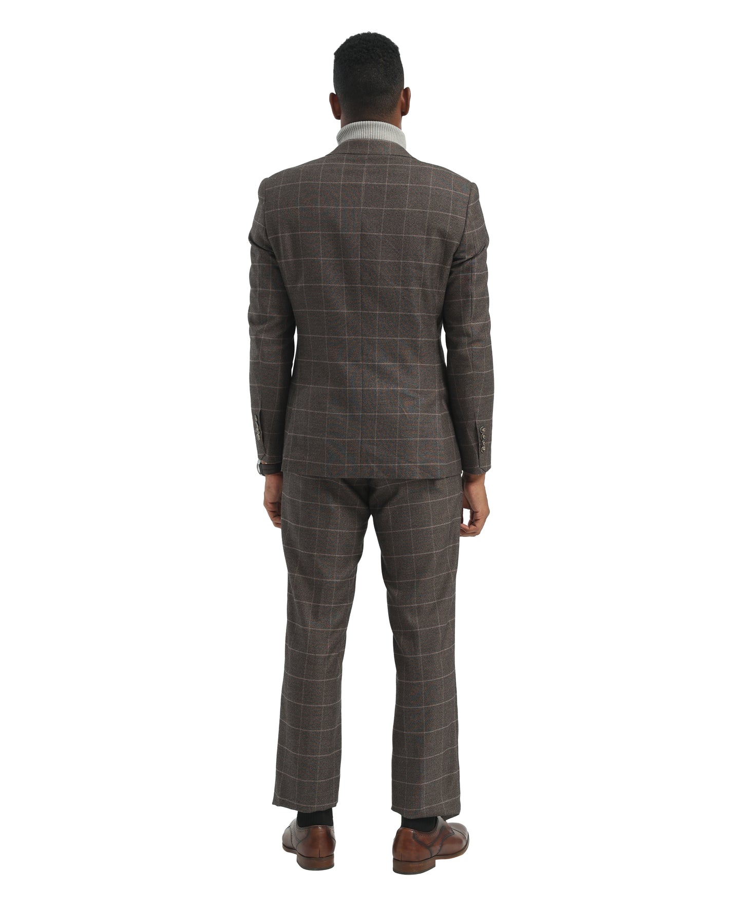 Men's Suit Grey Peak Lapel 3pc Hybrid Fit 3pc Windowpane Suits