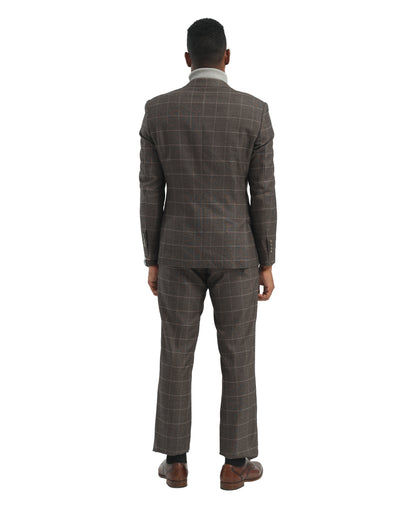 Men's Suit Grey Peak Lapel 3pc Hybrid Fit 3pc Windowpane Suits